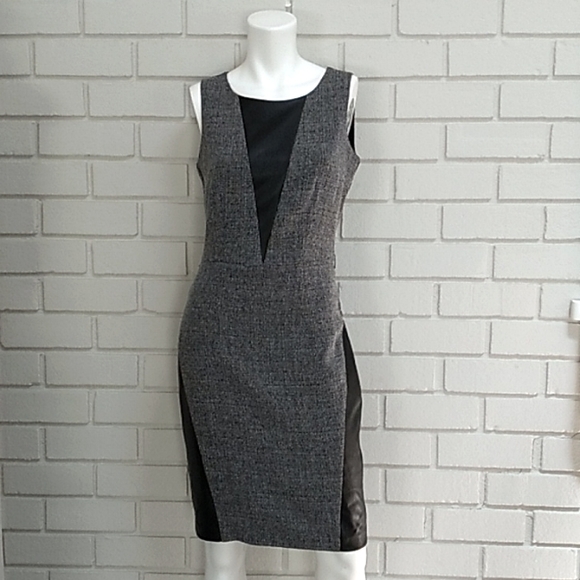 New York & Company Black/Gray Faux Leather Business Dress. Size  0 - Picture 8 of 11